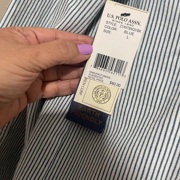 U.S. Polo Association Blue Striped Distressed Denim Jacket, Large, NWT - Picture 3 of 10